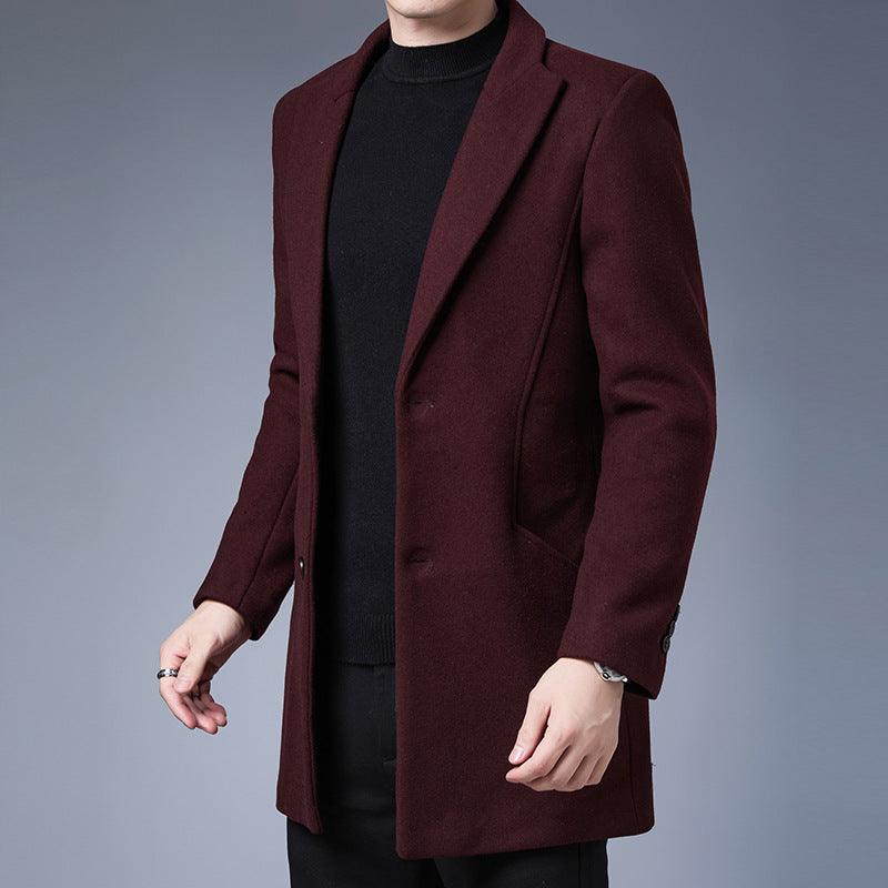 Handsome Men's Jacket With Wool Solid Color Lapel Collar - melvincucci
