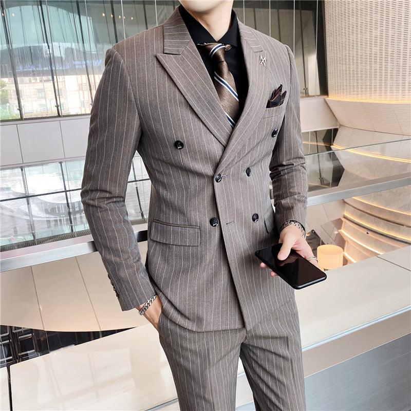 Men's Business Casual Double Breasted Striped Suit - melvincucci