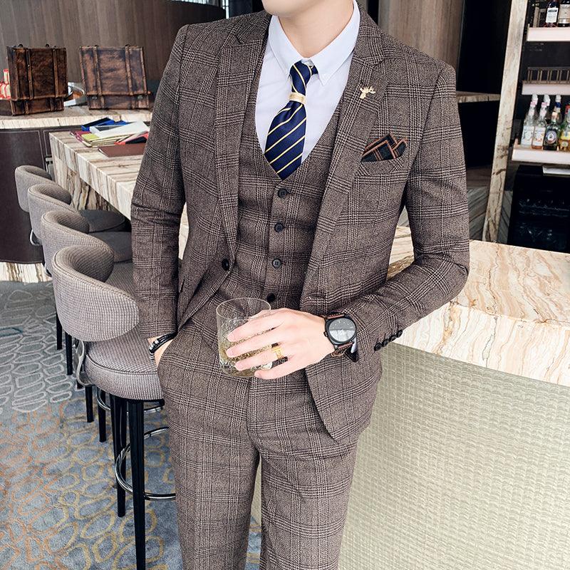 Slim-fit Check Three-piece Men's Casual Suit - melvincucci