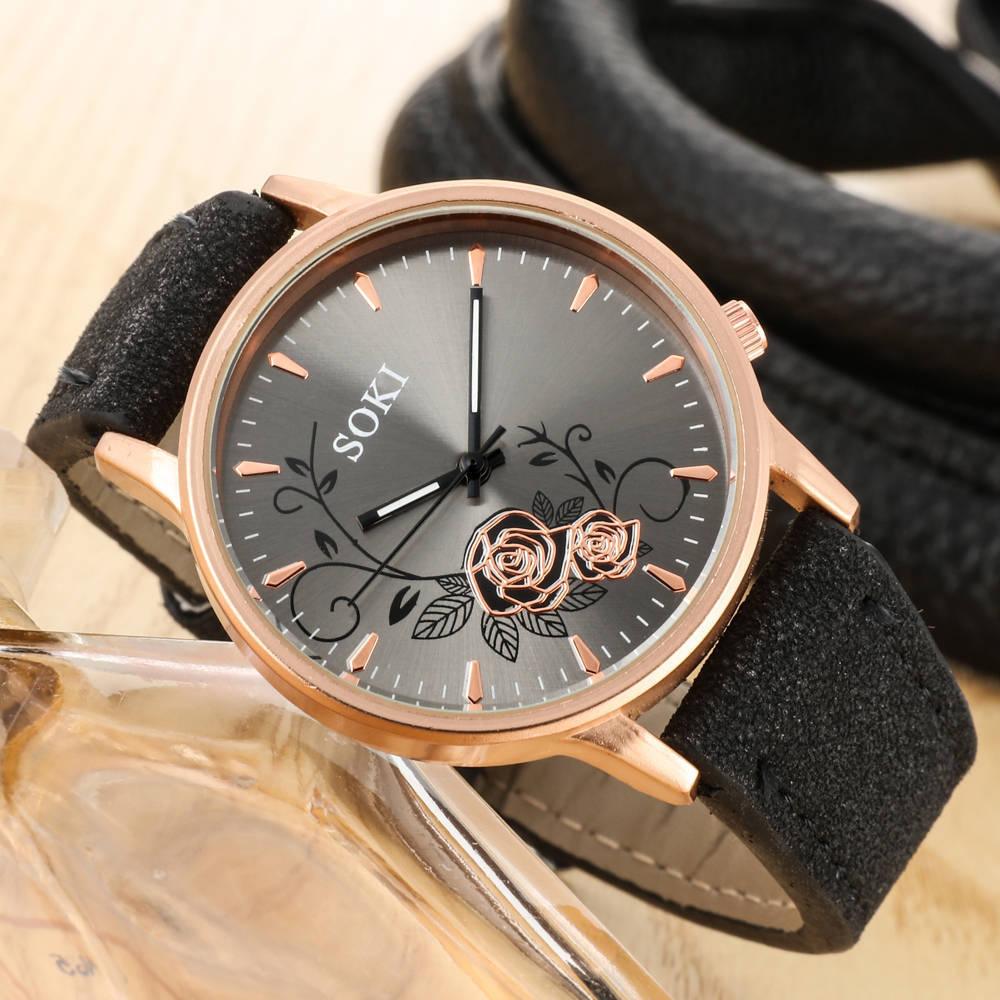 Simple temperament elegant fashion flower trend Korean student belt big dial watch - melvincucci