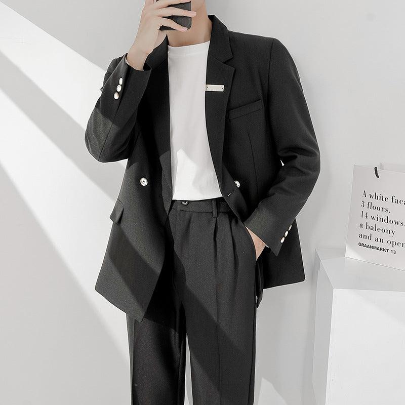 Two-piece Men's Solid Color Loose Stretch Suit - melvincucci
