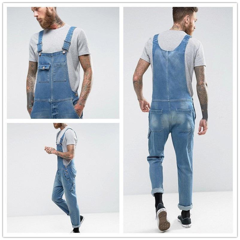 Fashion Denim Suspender Pants Slim Fit Slimming Men - melvincucci