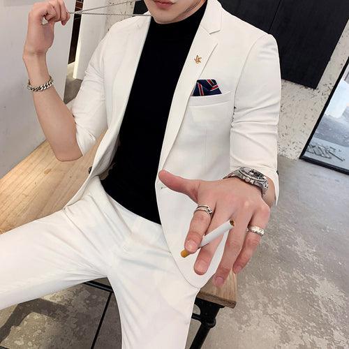 Two-piece Suit With Three-quarter Sleeves And Single Button - melvincucci