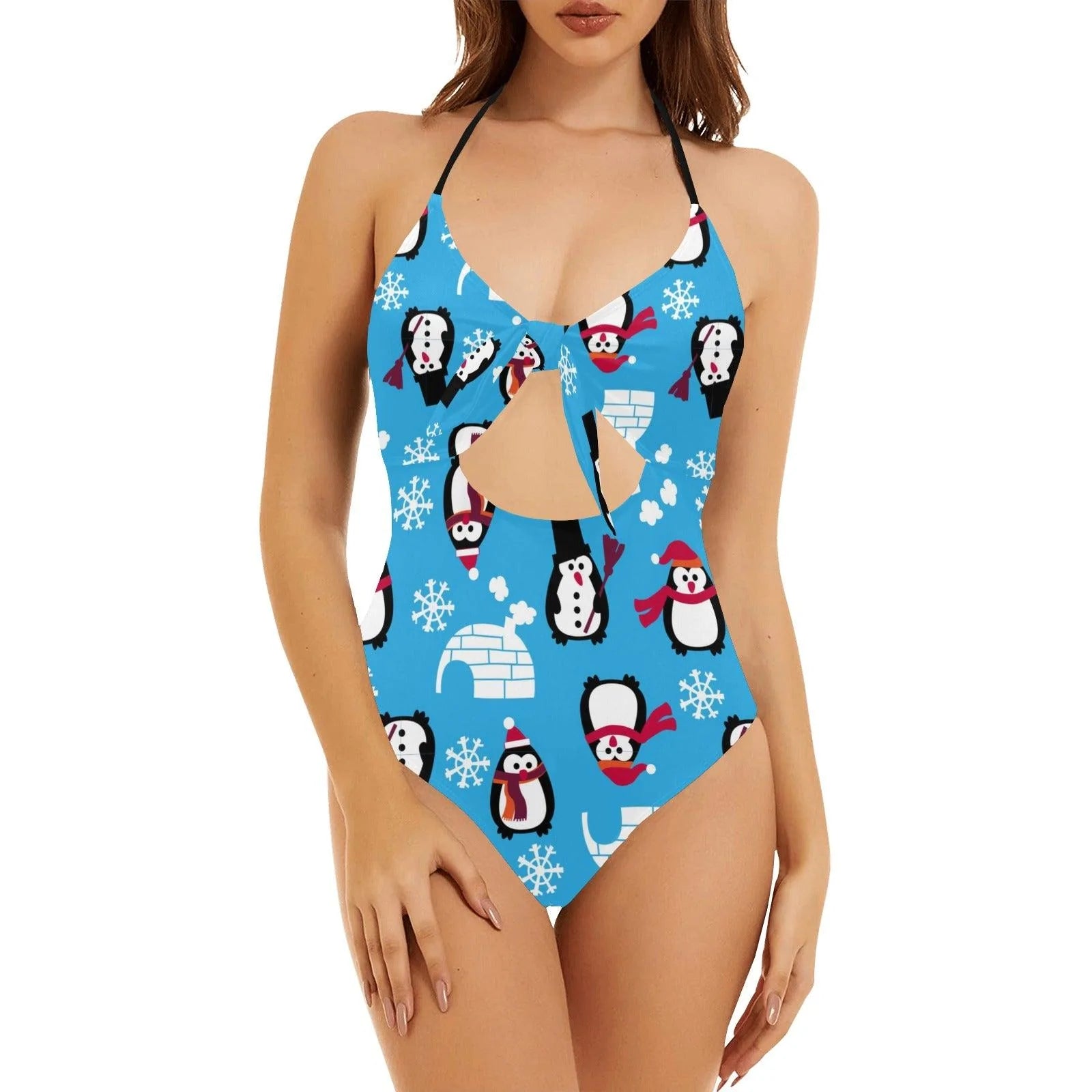 99diy 2022 Hot Sale Summer Mature Women One Piece Swimsuits Cover Up Beachwear Backless Hollow Out Bow Tie Swimsuit Bikini Swimwear Sexy Print On Demand Made In China - melvincucci