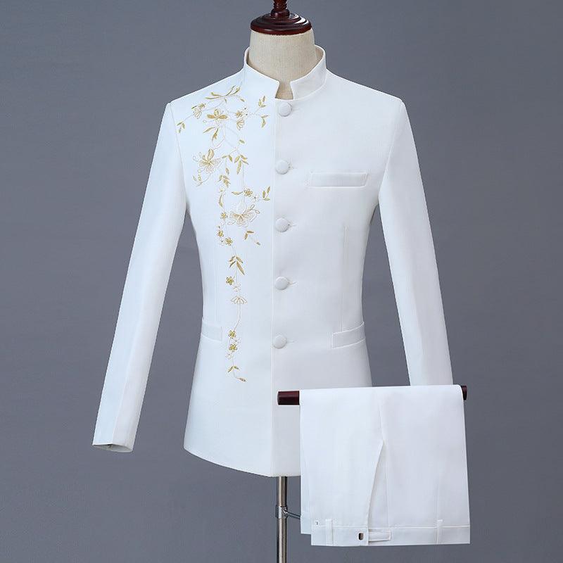 Men's Chorus Tunic Gold Embroidered Stand Collar - melvincucci