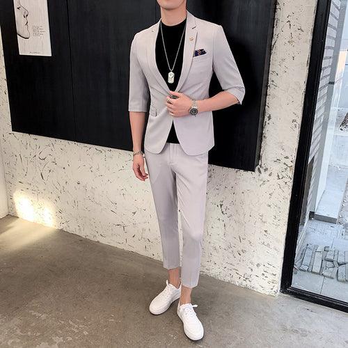 Three-quarter Sleeve Suit Men's Suit Korean Version Of The Trend Of Casual Men's Mid-sleeve Suit - melvincucci