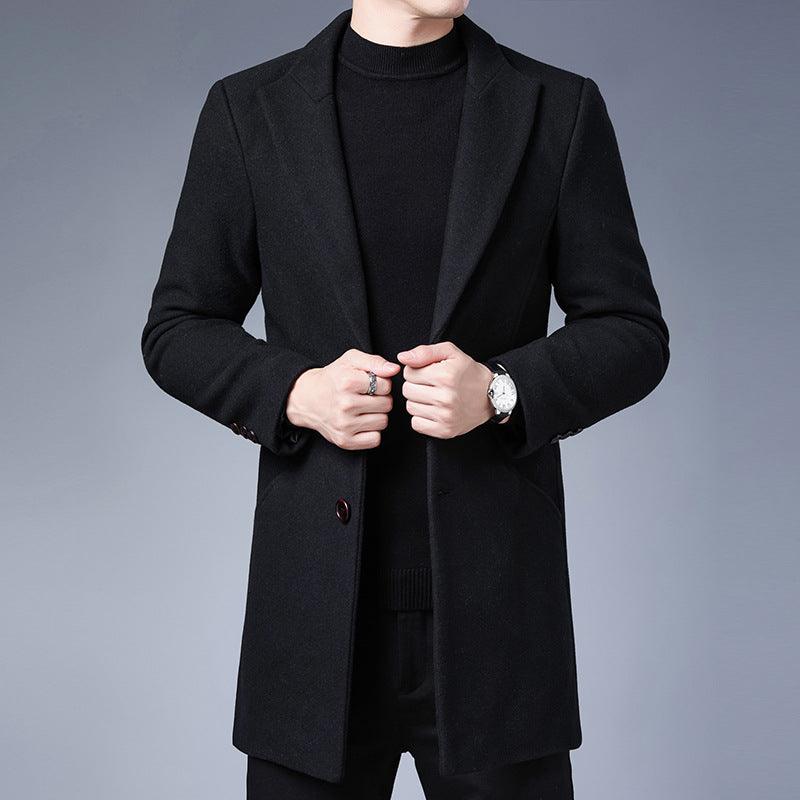 Handsome Men's Jacket With Wool Solid Color Lapel Collar - melvincucci