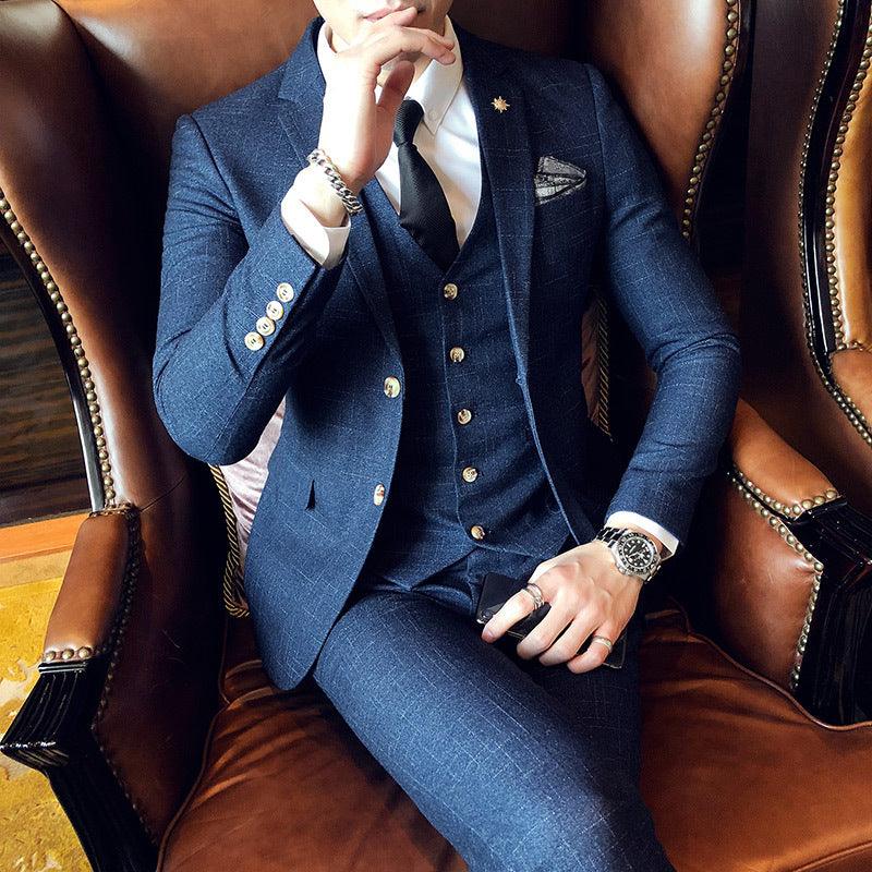 Slim-fit Three-piece Suit With Dark Pattern Business Casual - melvincucci