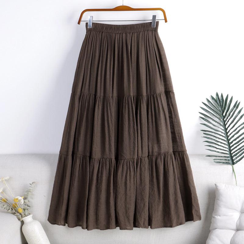 Cotton And Linen Skirt Color Fabric Splicing For Commuting - melvincucci