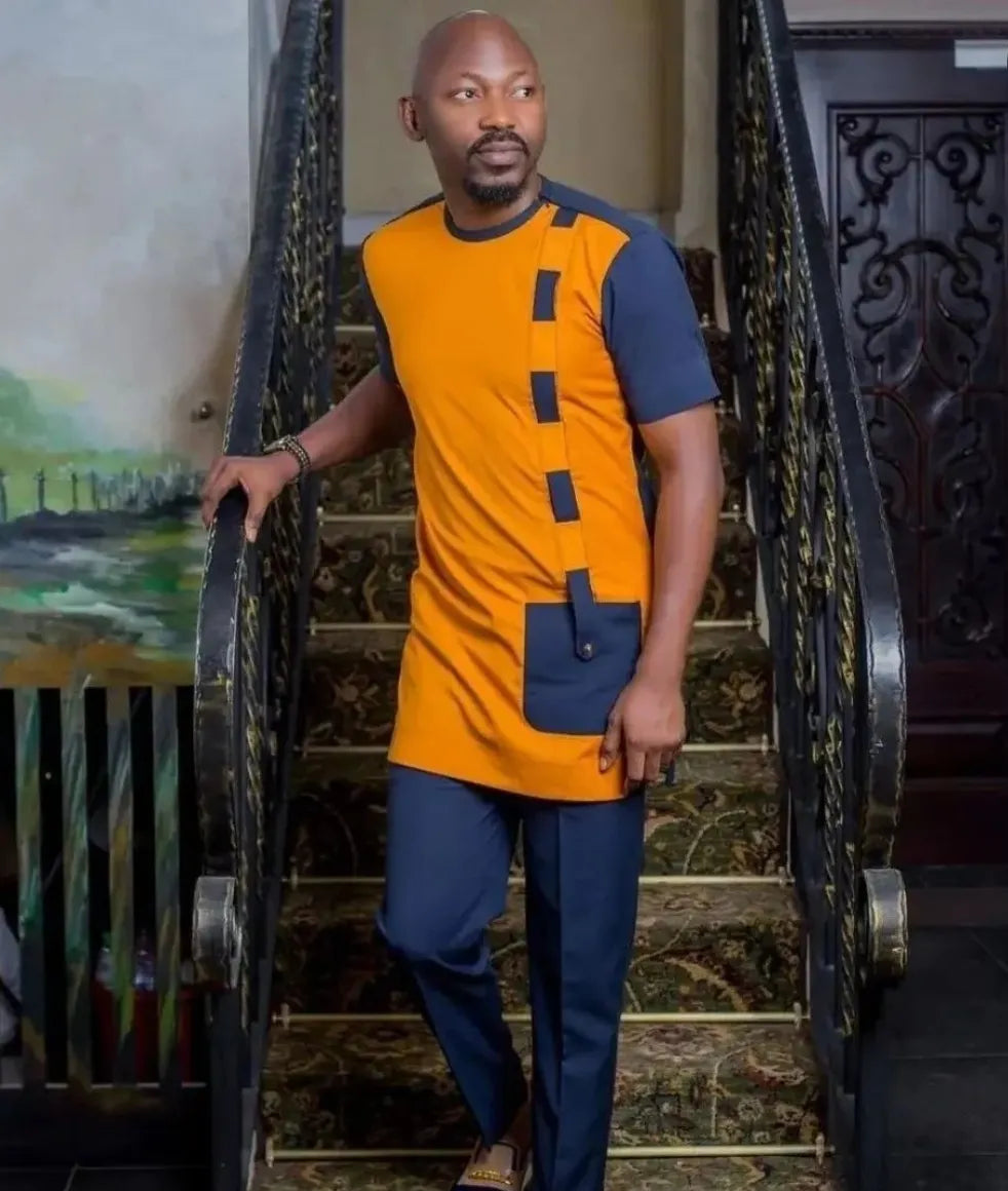 Orange blue short sleeve senator la melvincucci - melvincucci