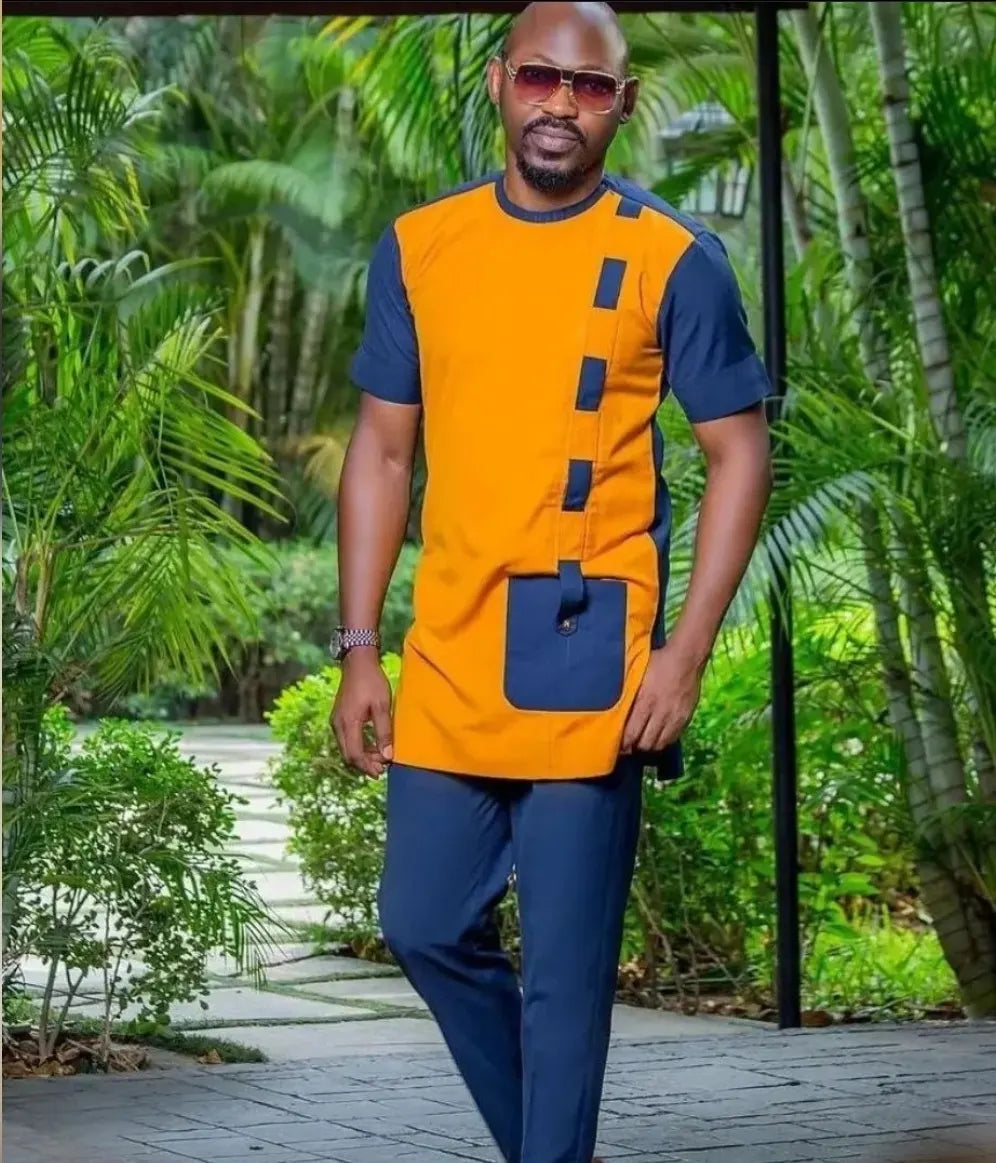 Orange blue short sleeve senator la melvincucci - melvincucci