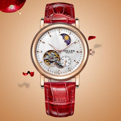 A Number Of Cross-border Derivative Goods Damen Solon Automatic Mechanical Watches Leather Waterproof Hollow Stars - melvincucci