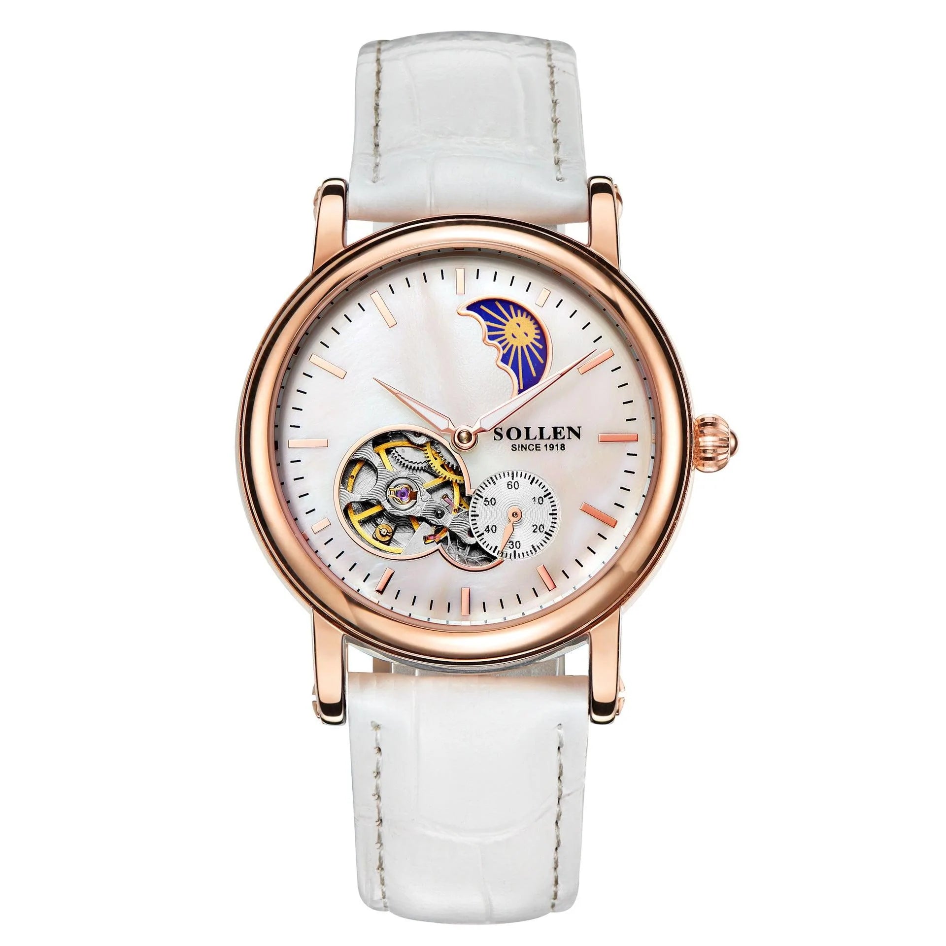 A Number Of Cross-border Derivative Goods Damen Solon Automatic Mechanical Watches Leather Waterproof Hollow Stars - melvincucci