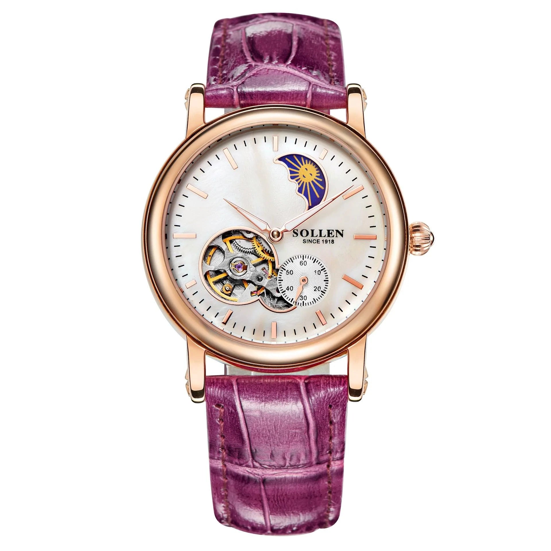 A Number Of Cross-border Derivative Goods Damen Solon Automatic Mechanical Watches Leather Waterproof Hollow Stars - melvincucci