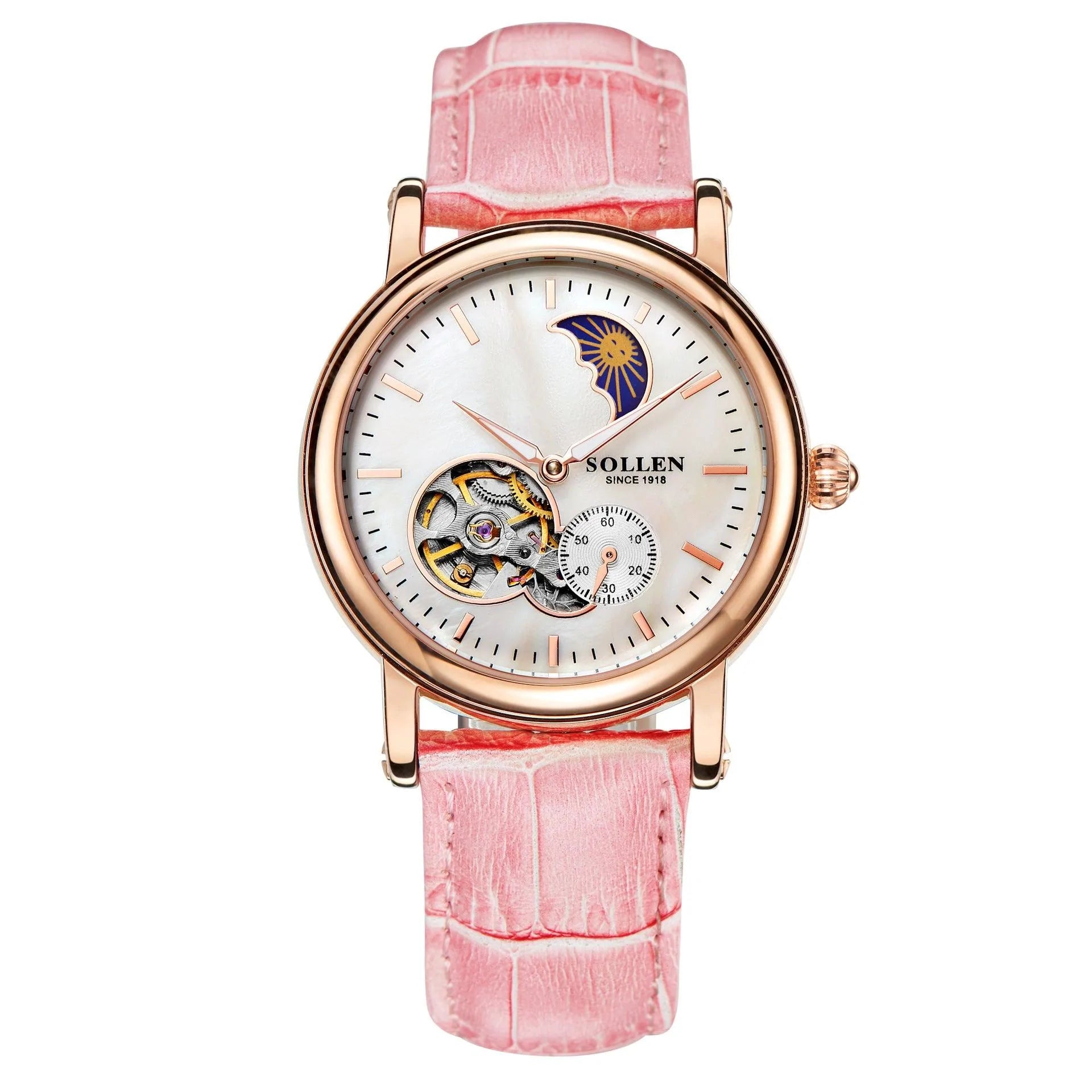 A Number Of Cross-border Derivative Goods Damen Solon Automatic Mechanical Watches Leather Waterproof Hollow Stars - melvincucci