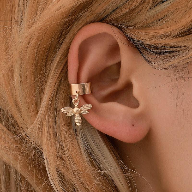 Simple U-shaped Ear Bone Clip Small Bee Diamond Wide - melvincucci