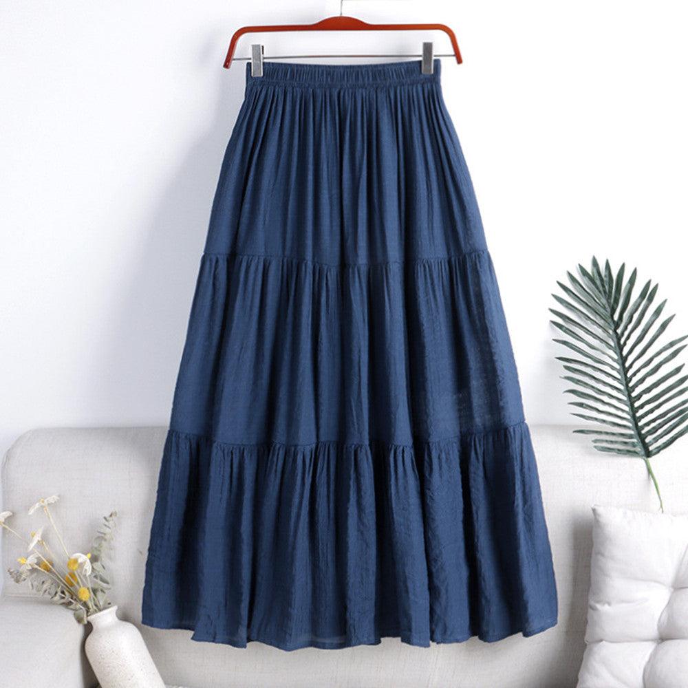 Cotton And Linen Skirt Color Fabric Splicing For Commuting - melvincucci