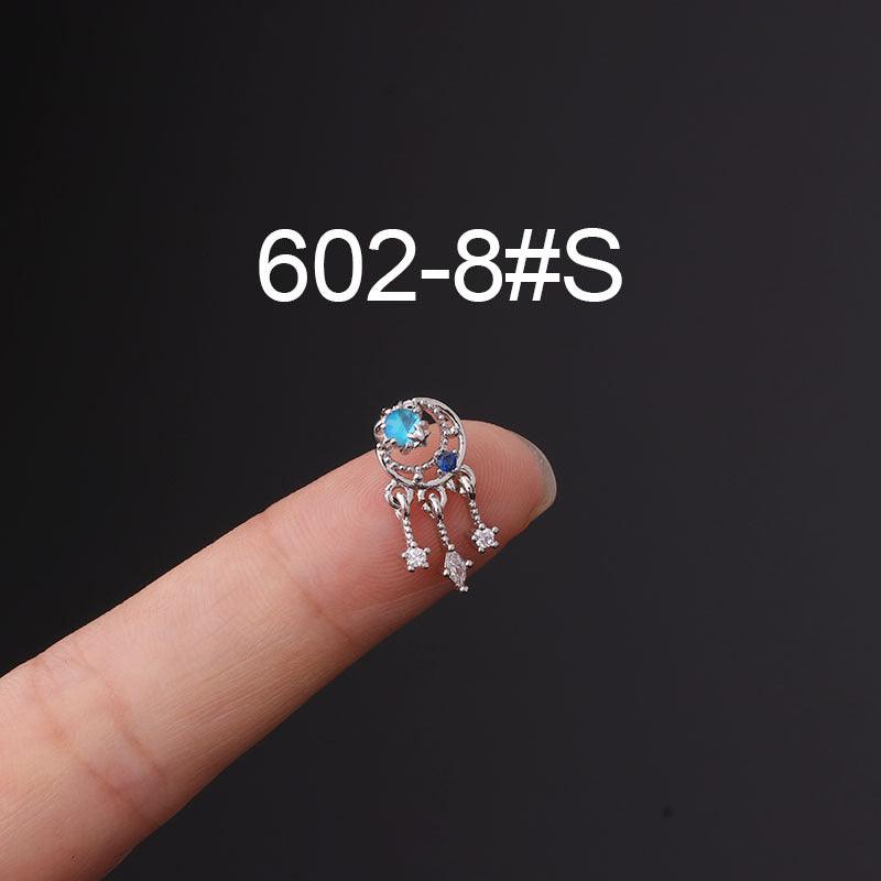 Stainless Steel Inlaid Colorful Zircon Screw Ball Fine Pin Earrings - melvincucci