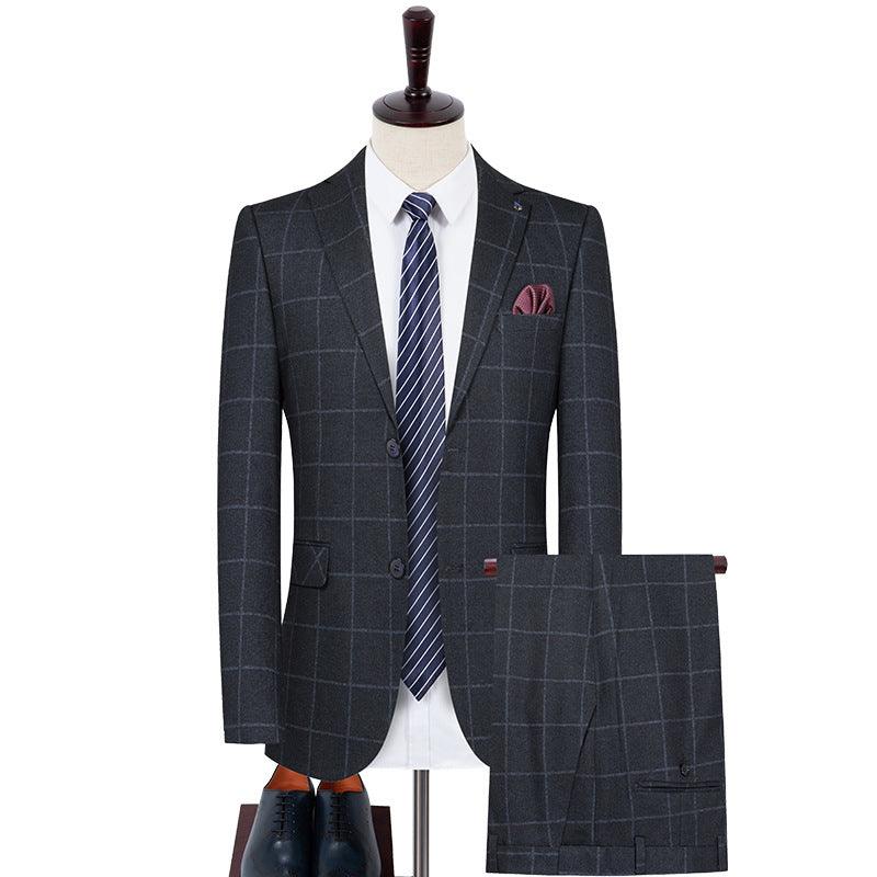 Plaid Men's Two-piece Wedding Dress Wool Small Suit - melvincucci