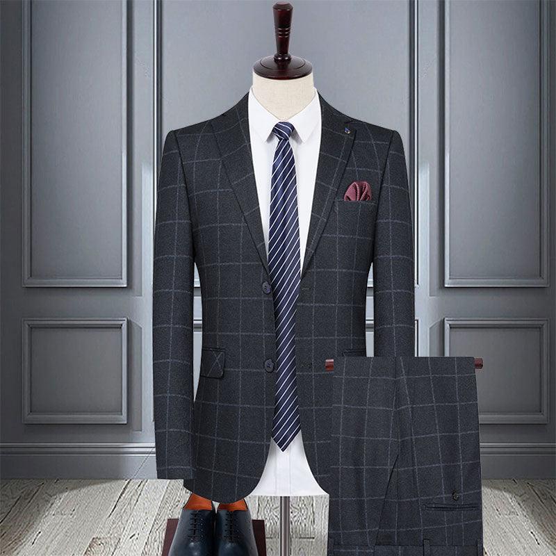 Plaid Men's Two-piece Wedding Dress Wool Small Suit - melvincucci