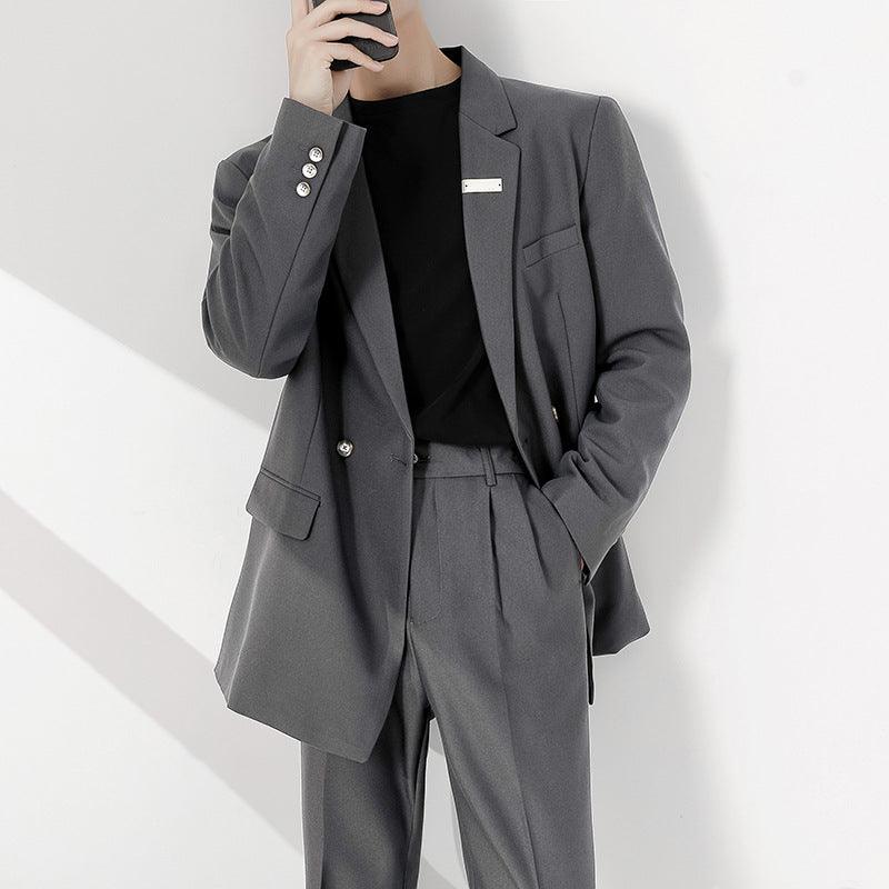 Two-piece Men's Solid Color Loose Stretch Suit - melvincucci