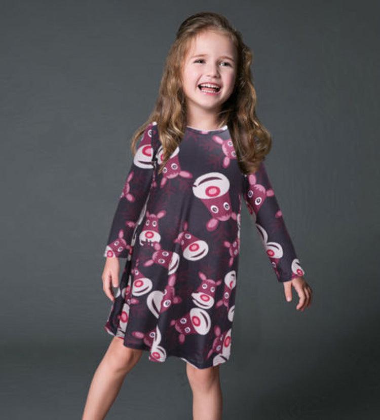 Fashion Casual Santa Printed Long Sleeve Girls Dress - melvincucci