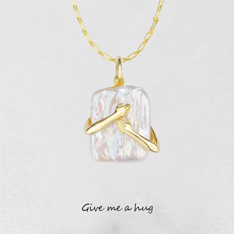 Square Baroque Pearl Couple Pendant Necklace - melvincucci