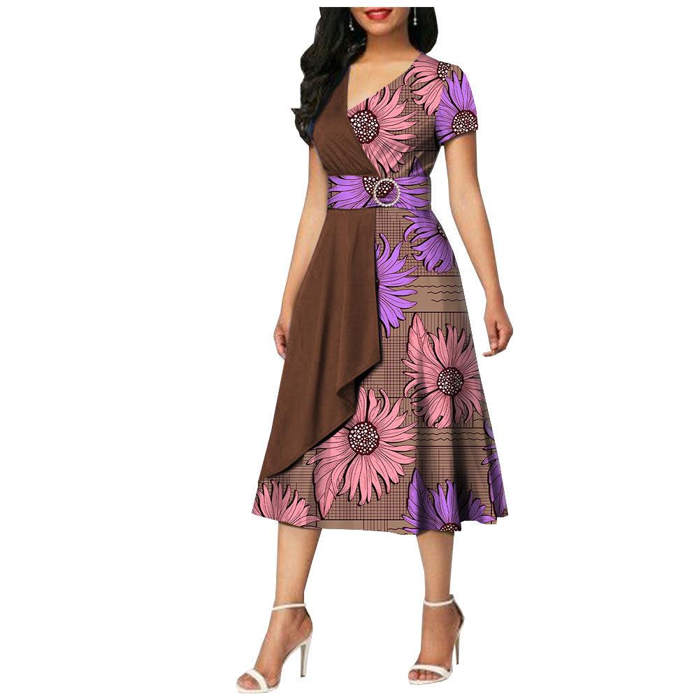 African Batik Double-sided Printed Short-sleeved Women's Cotton Dress - melvincucci