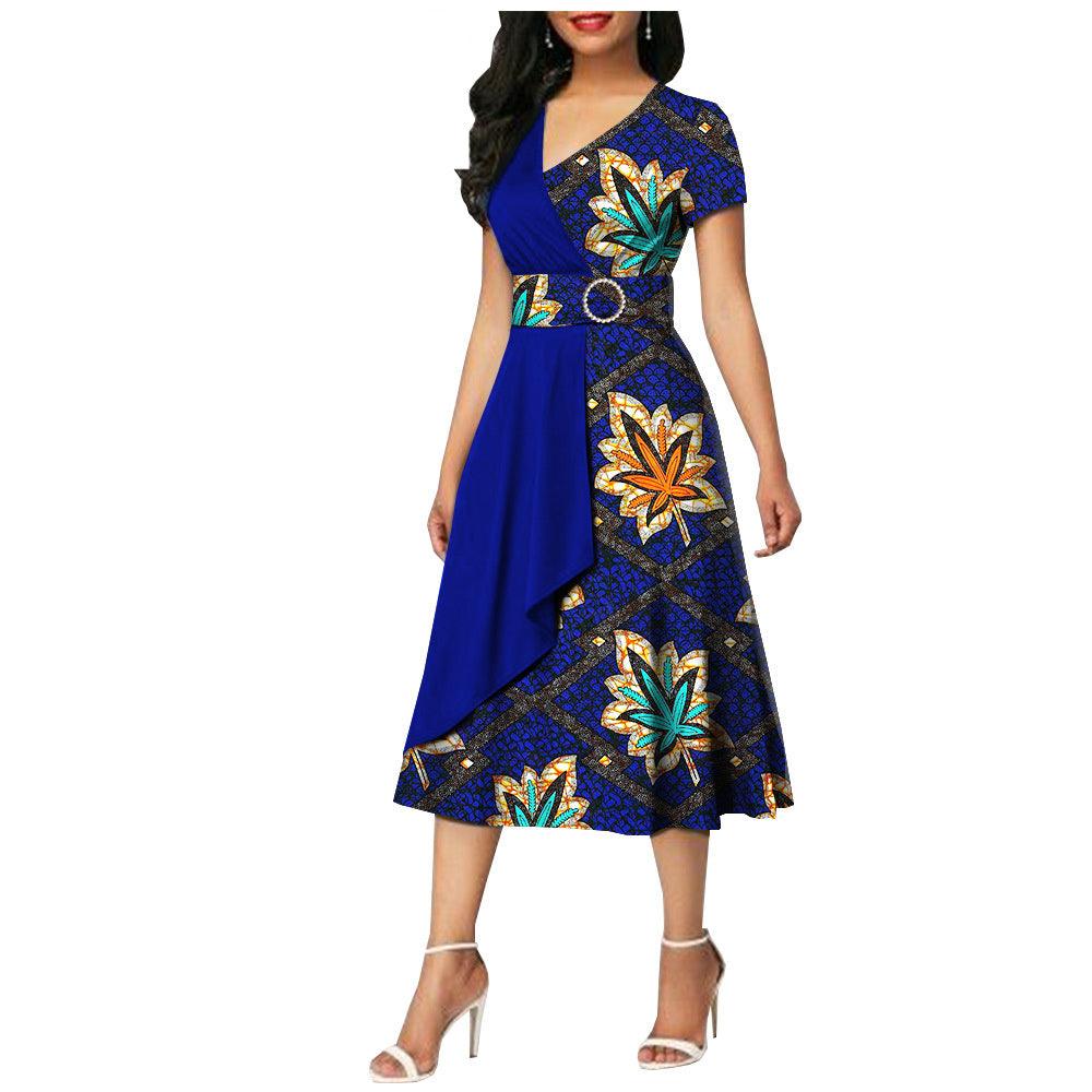 African Batik Double-sided Printed Short-sleeved Women's Cotton Dress - melvincucci