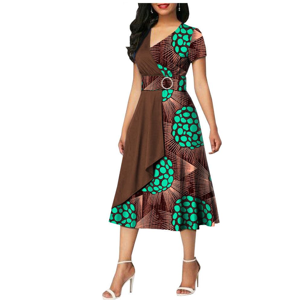 African Batik Double-sided Printed Short-sleeved Women's Cotton Dress - melvincucci