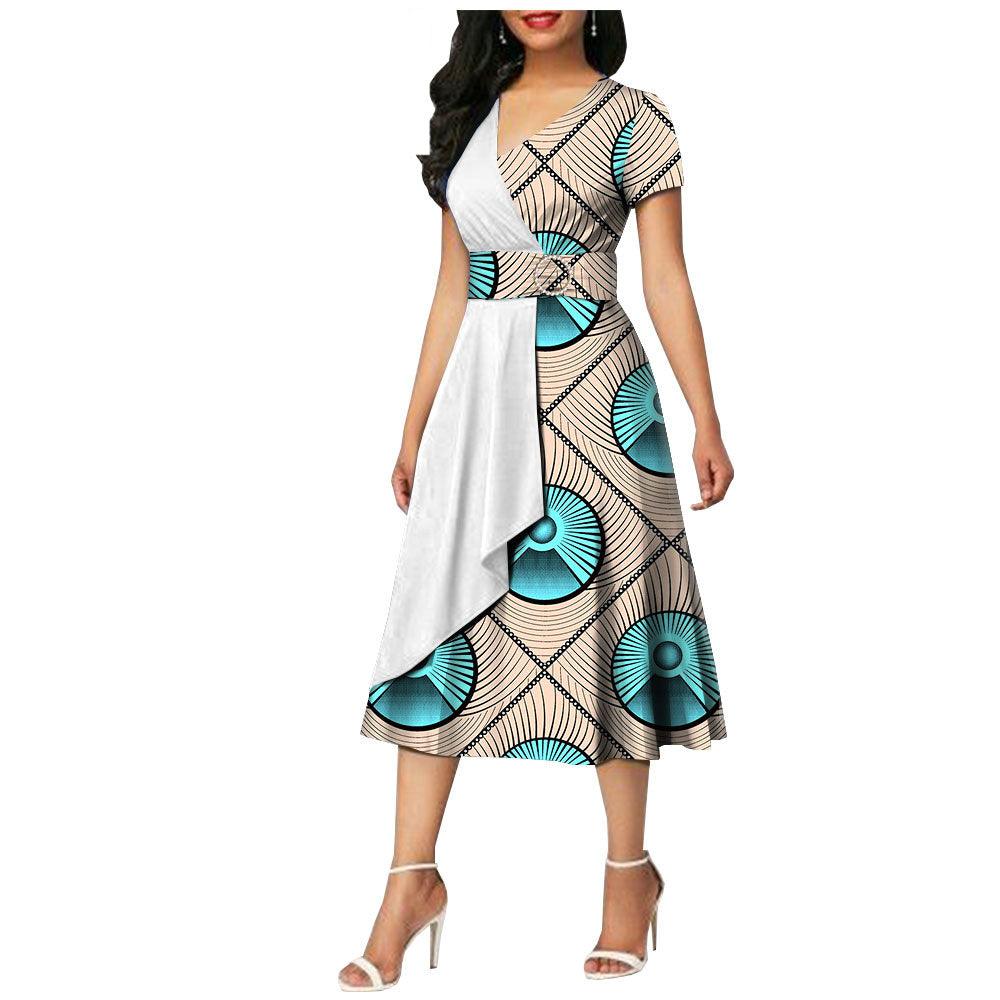 African Batik Double-sided Printed Short-sleeved Women's Cotton Dress - melvincucci