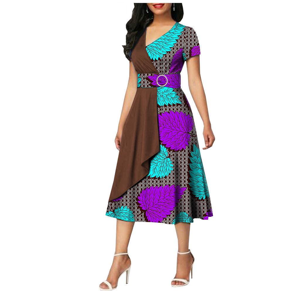 African Batik Double-sided Printed Short-sleeved Women's Cotton Dress - melvincucci