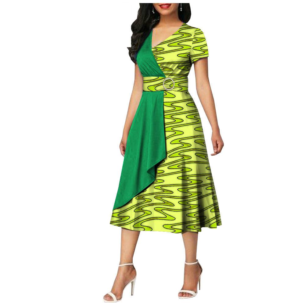 African Batik Double-sided Printed Short-sleeved Women's Cotton Dress - melvincucci