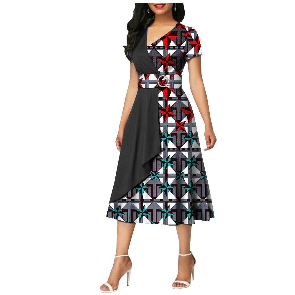 African Batik Double-sided Printed Short-sleeved Women's Cotton Dress - melvincucci