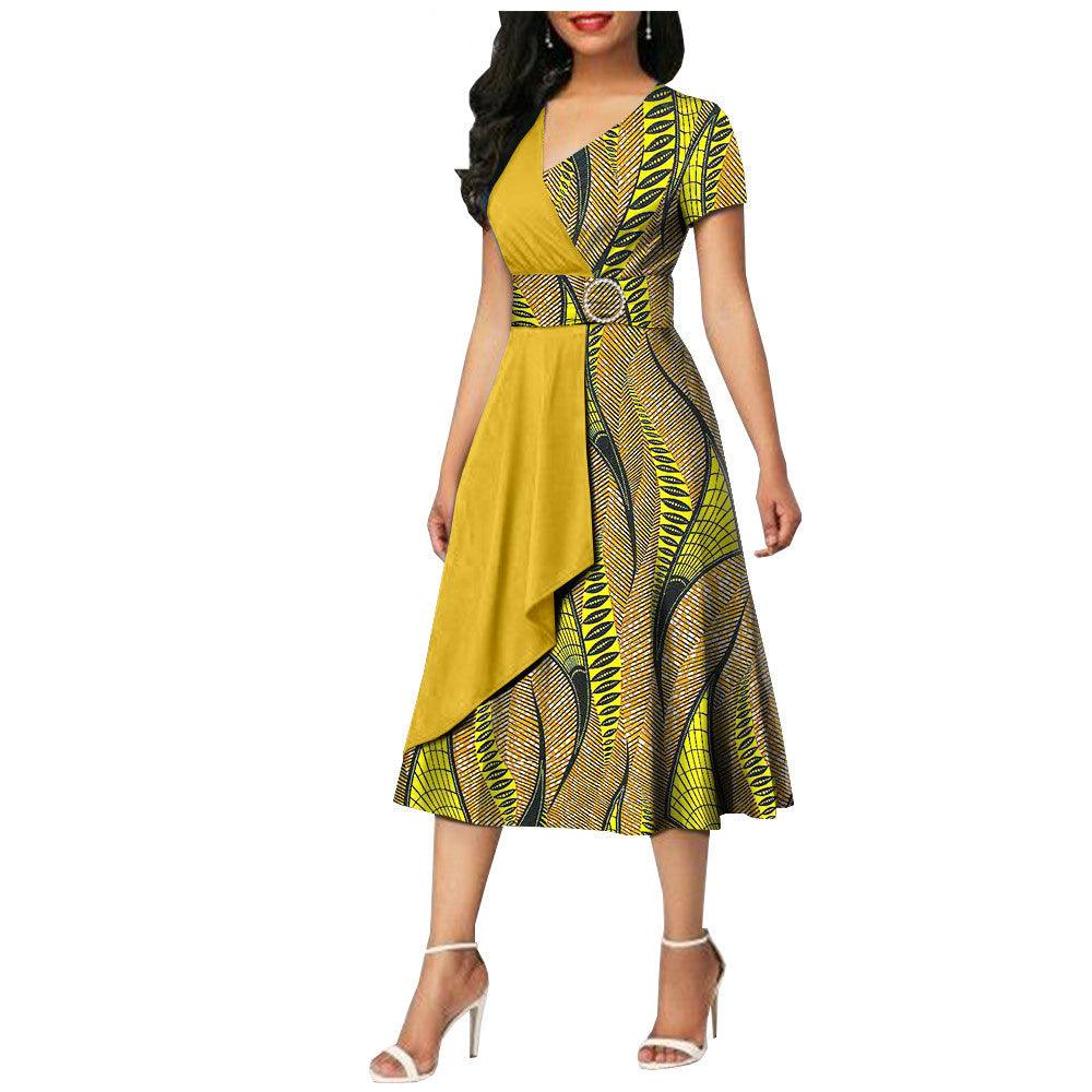 African Batik Double-sided Printed Short-sleeved Women's Cotton Dress - melvincucci
