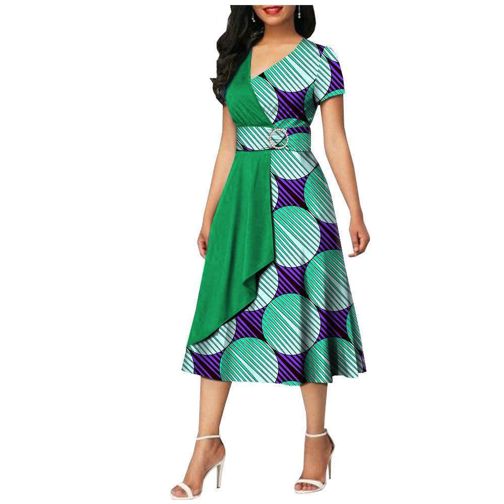 African Batik Double-sided Printed Short-sleeved Women's Cotton Dress - melvincucci
