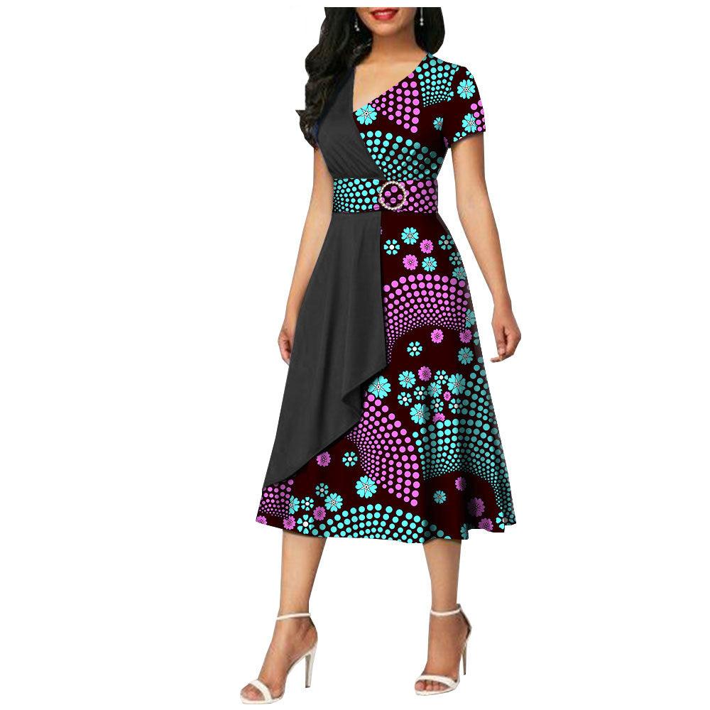 African Batik Double-sided Printed Short-sleeved Women's Cotton Dress - melvincucci