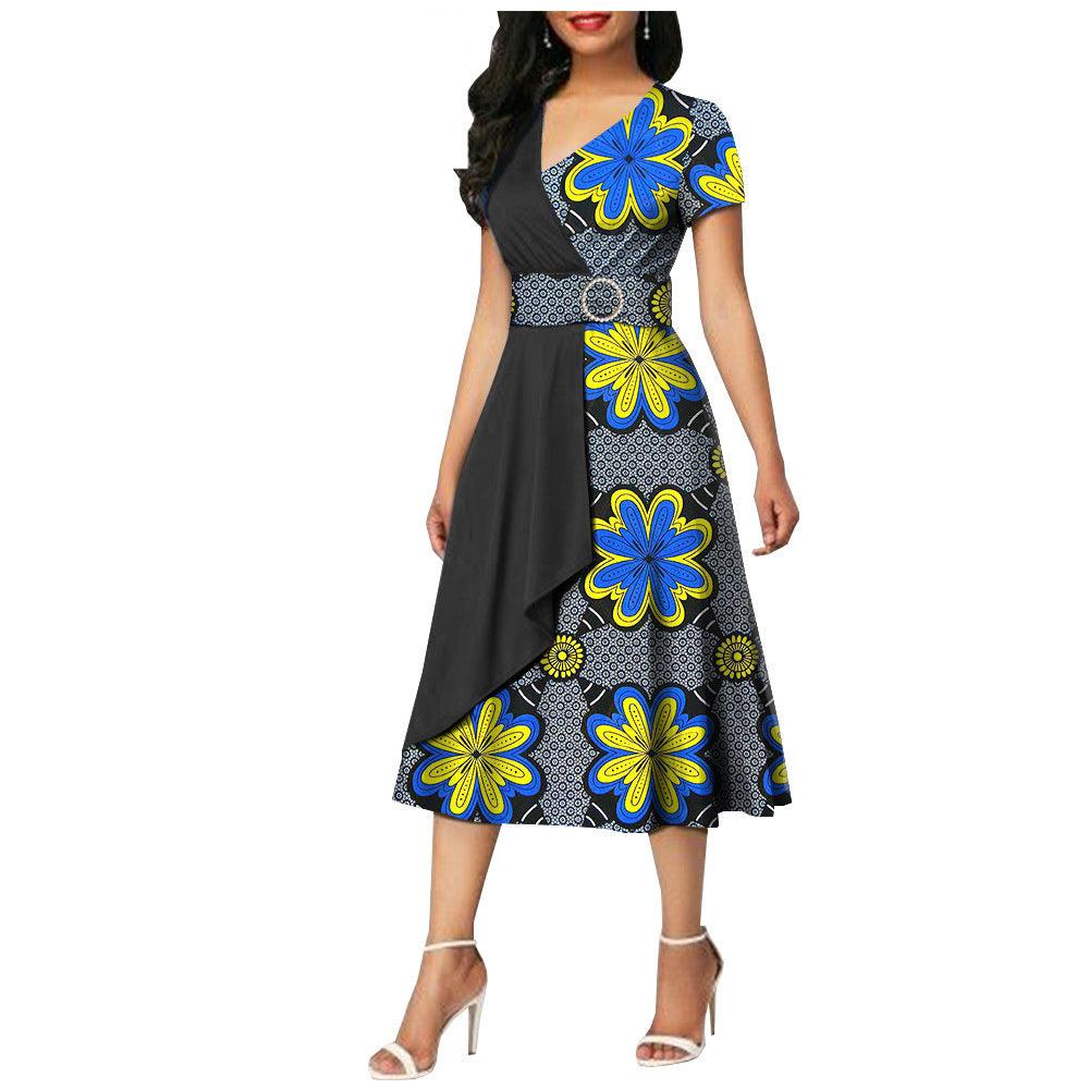 African Batik Double-sided Printed Short-sleeved Women's Cotton Dress - melvincucci