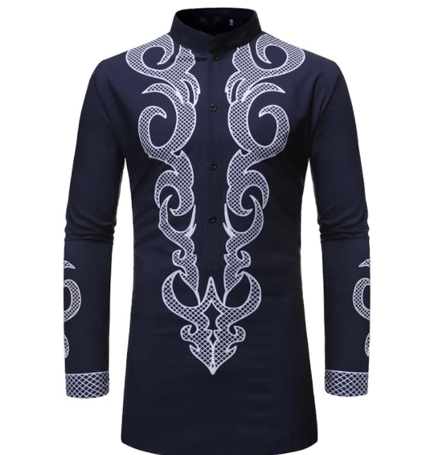 African Dashiki Robe Print Dress Shirt Men Hipster Hip Hop Casual - melvincucci