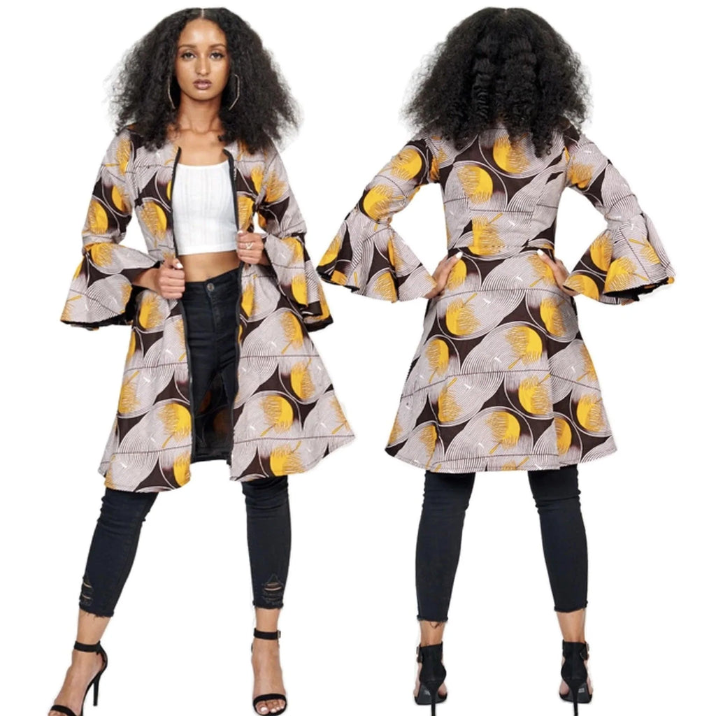 African Ethnic Print Flared Sleeve Midi Dress - melvincucci