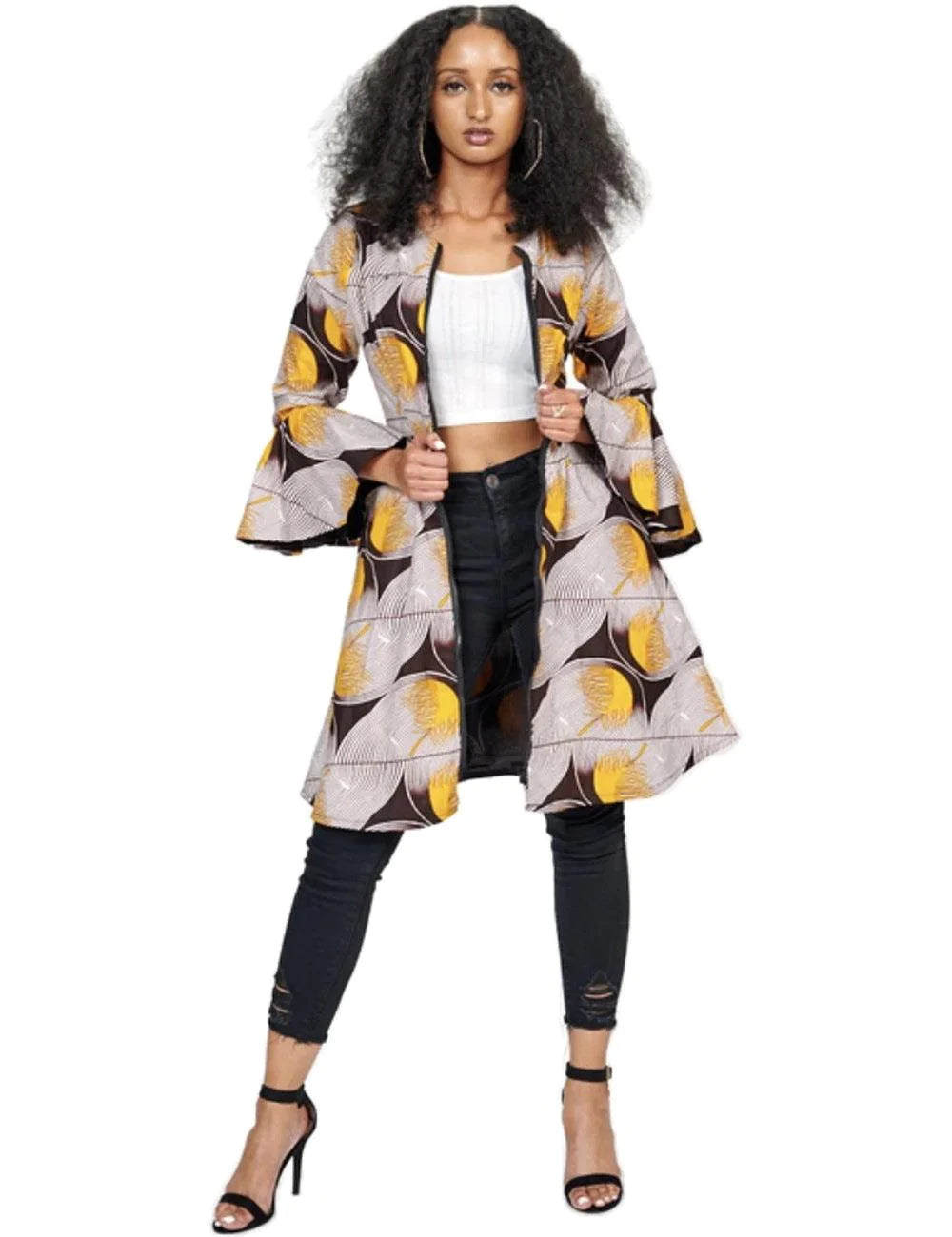 African Ethnic Print Flared Sleeve Midi Dress - melvincucci