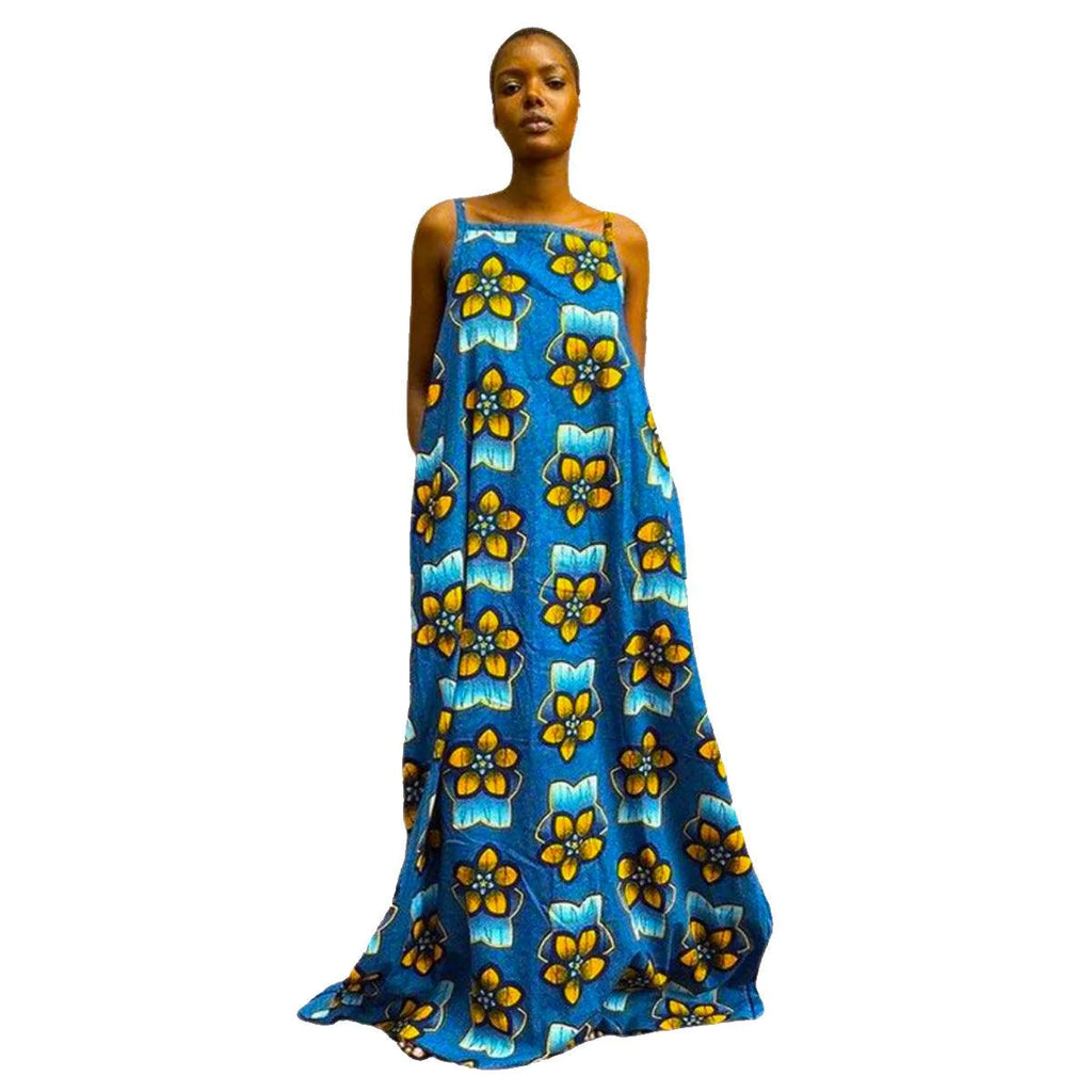 African ethnic print retro sling backless long dress one-piece dress - melvincucci