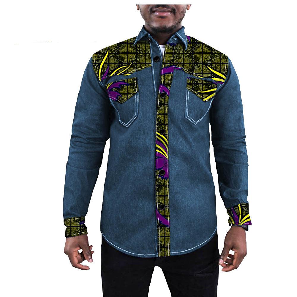 African Ethnic Printing Export Batik Denim Jacket For Men - melvincucci
