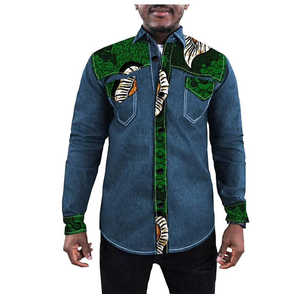 African Ethnic Printing Export Batik Denim Jacket For Men - melvincucci