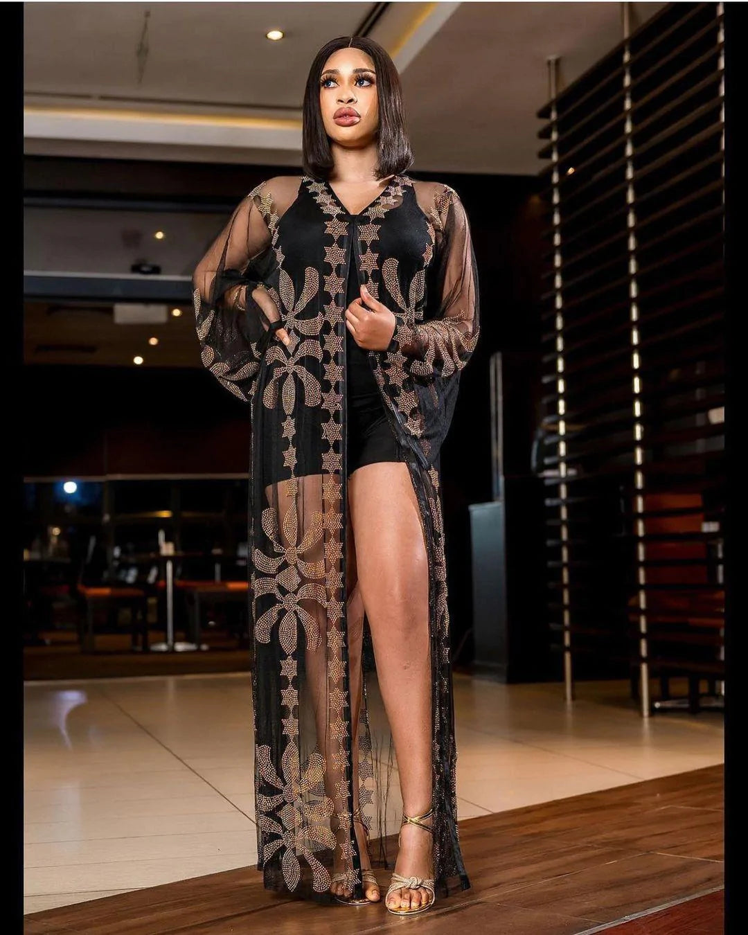 African Ethnic Style Robe Fashion Mesh Hot Drill Suspender Dress - melvincucci