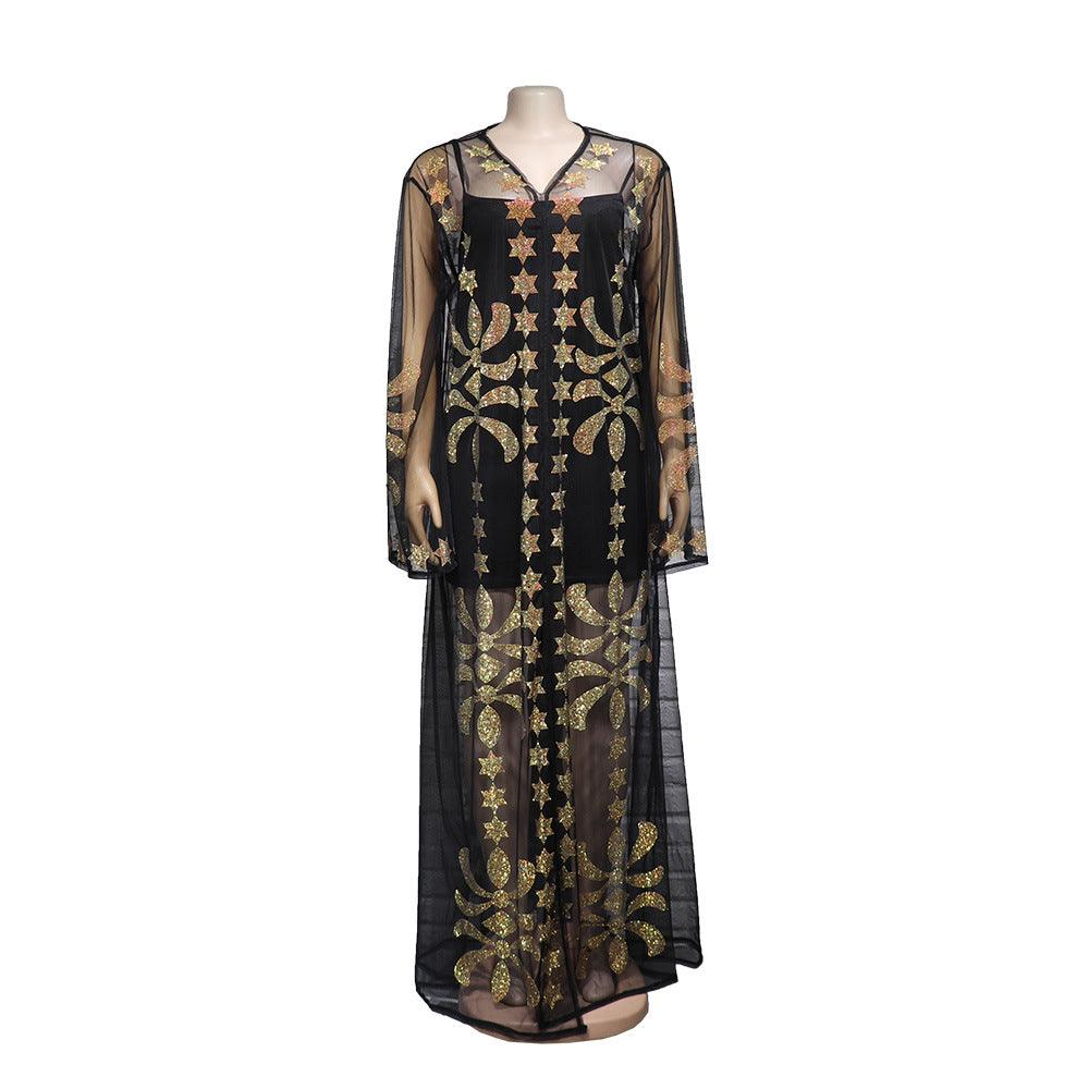 African Ethnic Style Robe Fashion Mesh Hot Drill Suspender Dress - melvincucci
