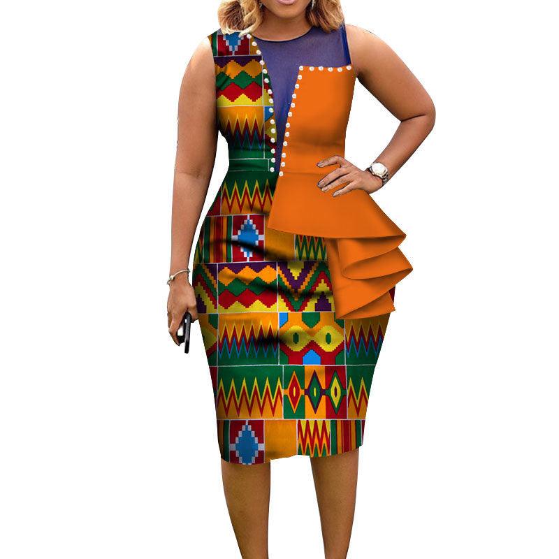 African Fashion Women Bain Riche African Cotton Printed Sleeveless Tight Dress Elegant Party Wear - melvincucci