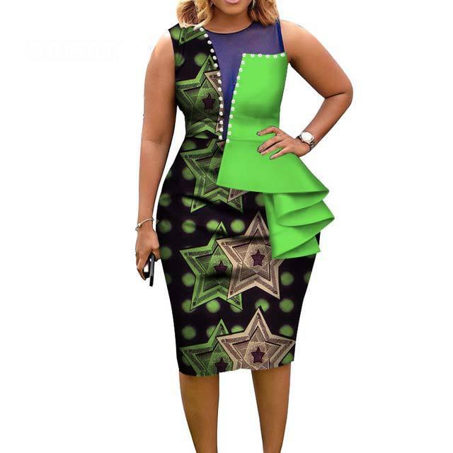 African Fashion Women Bain Riche African Cotton Printed Sleeveless Tight Dress Elegant Party Wear - melvincucci