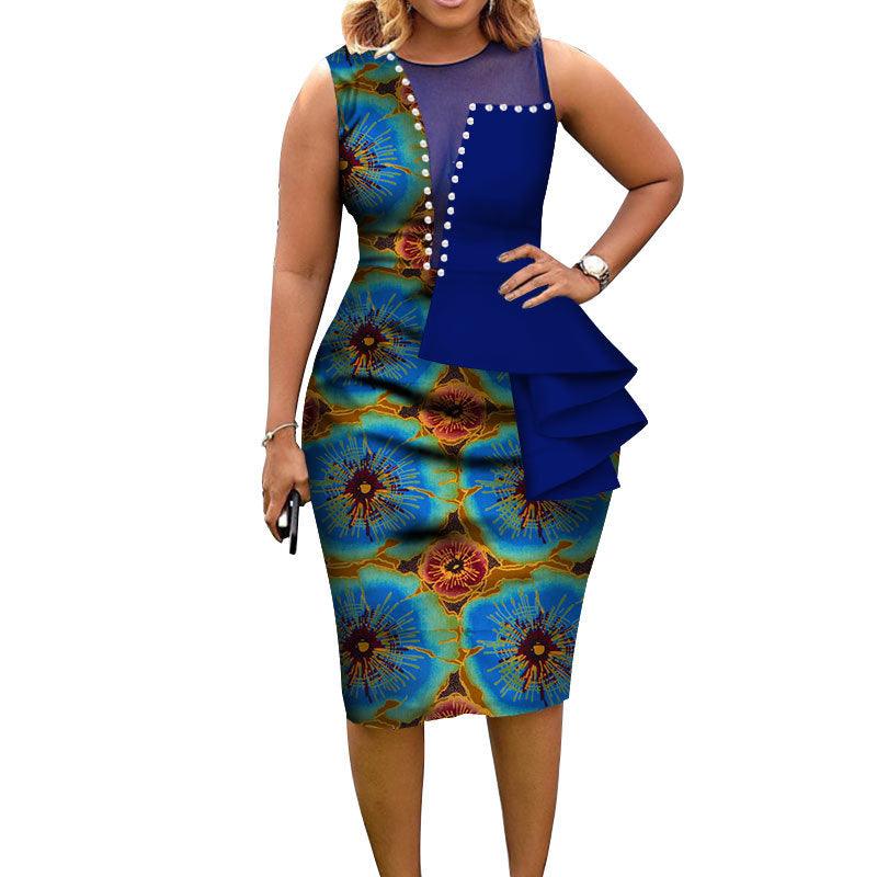 African Fashion Women Bain Riche African Cotton Printed Sleeveless Tight Dress Elegant Party Wear - melvincucci