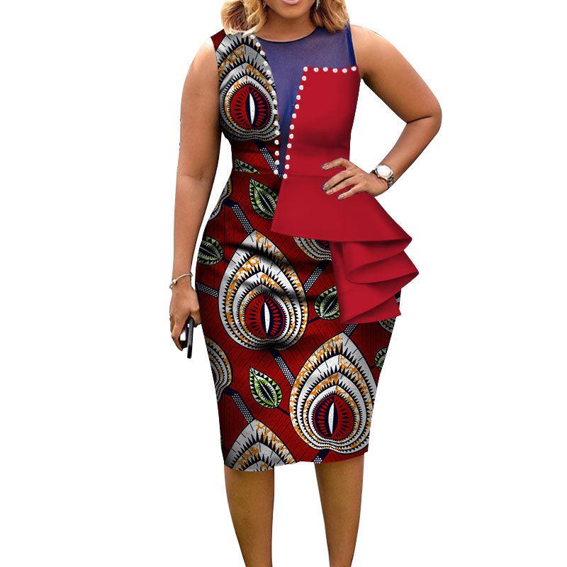 African Fashion Women Bain Riche African Cotton Printed Sleeveless Tight Dress Elegant Party Wear - melvincucci